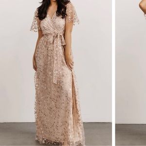 Baltic Born Marseille Embroidered Maxi Dress- Sequin Champagne
